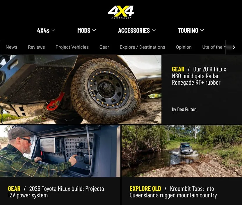 4X4 Australia website homepage after the Sanity CMS to WordPress migration