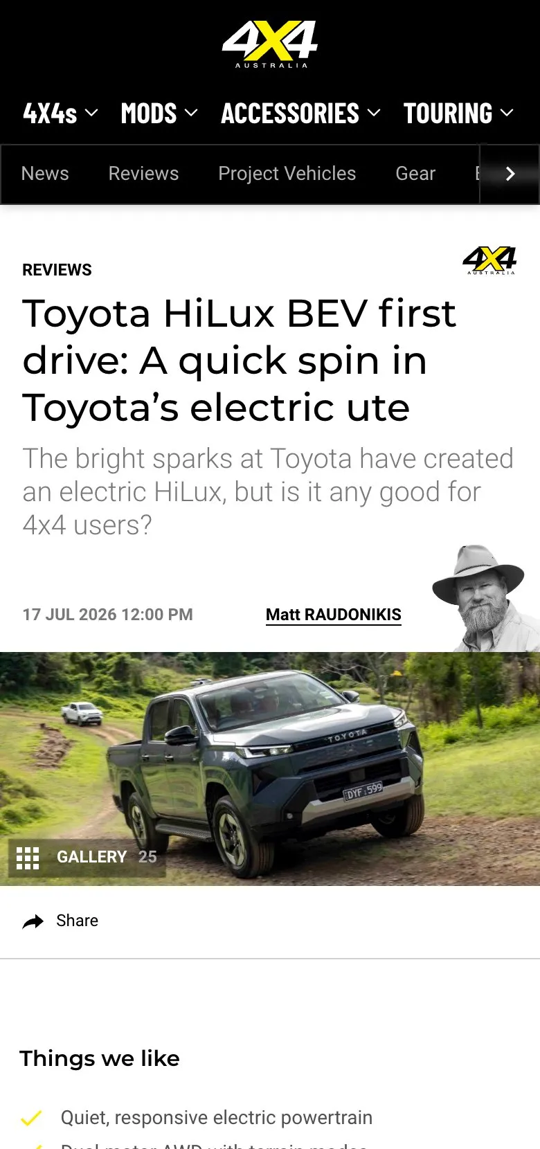 A 4X4 Australia vehicle review on an iPhone