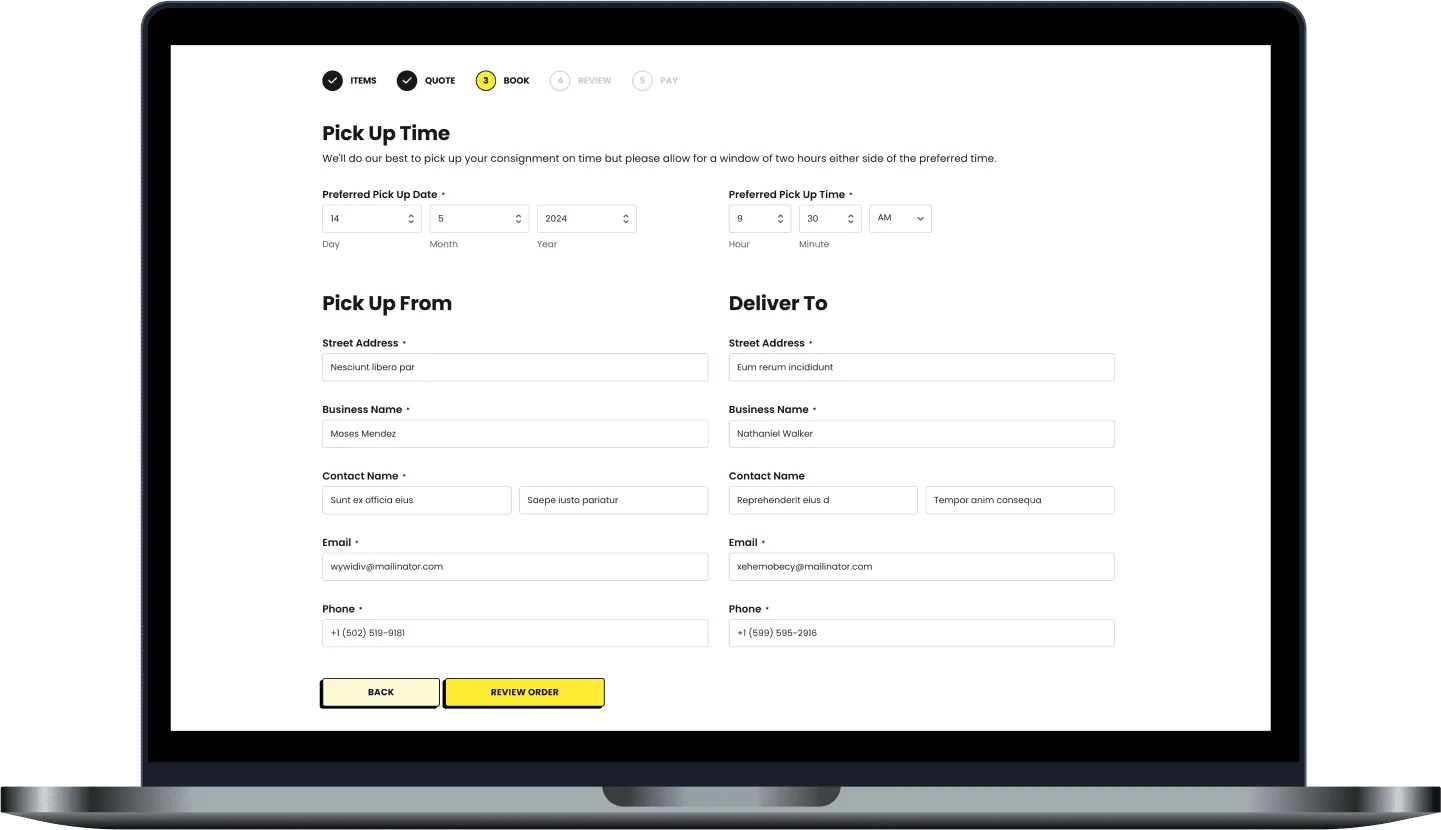 Stage 3: Specify shipment addresses