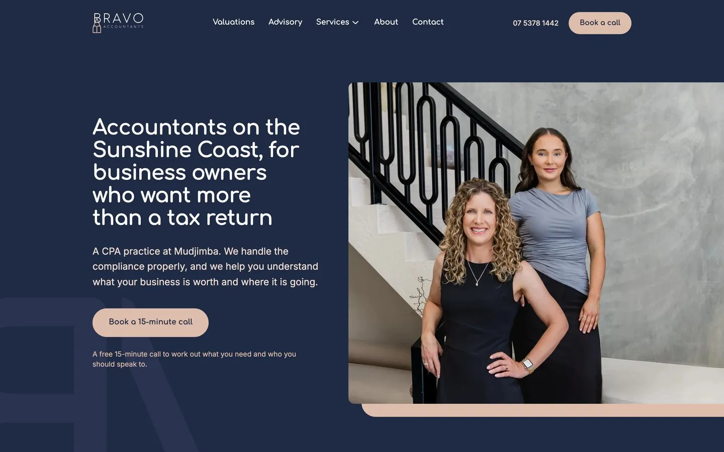 Bravo Accountants website homepage, headlined accountants on the Sunshine Coast for business owners who want more than a tax return