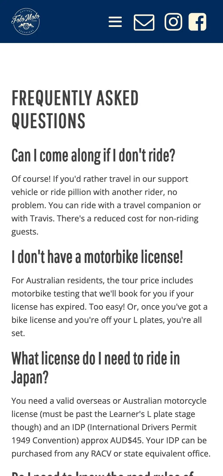 The FotoMoto Tours questions page on an iPhone