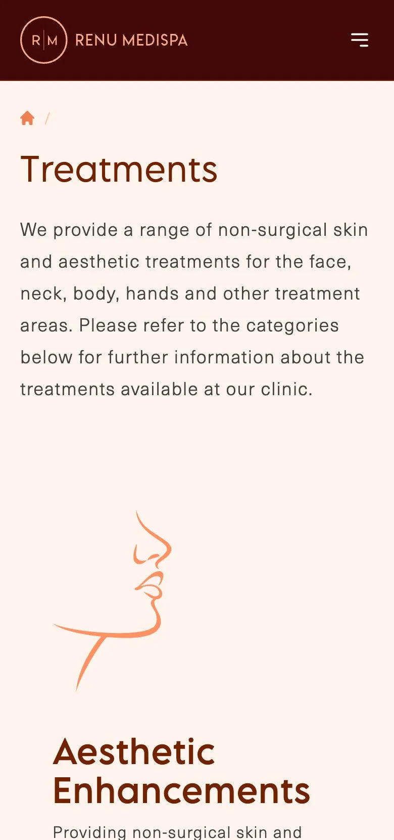 The Renu Medispa treatments page on an iPhone