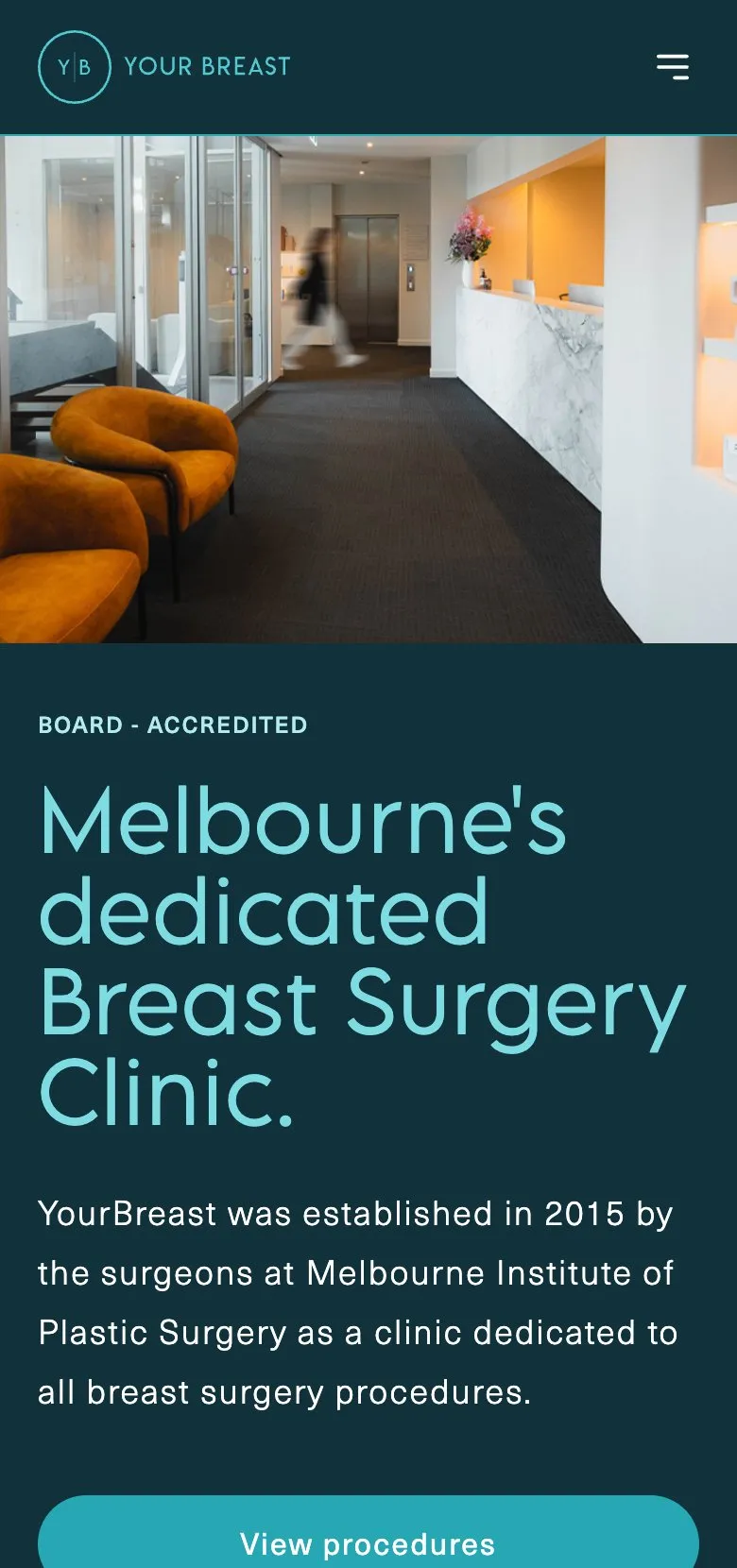 The YourBreast homepage on an iPhone