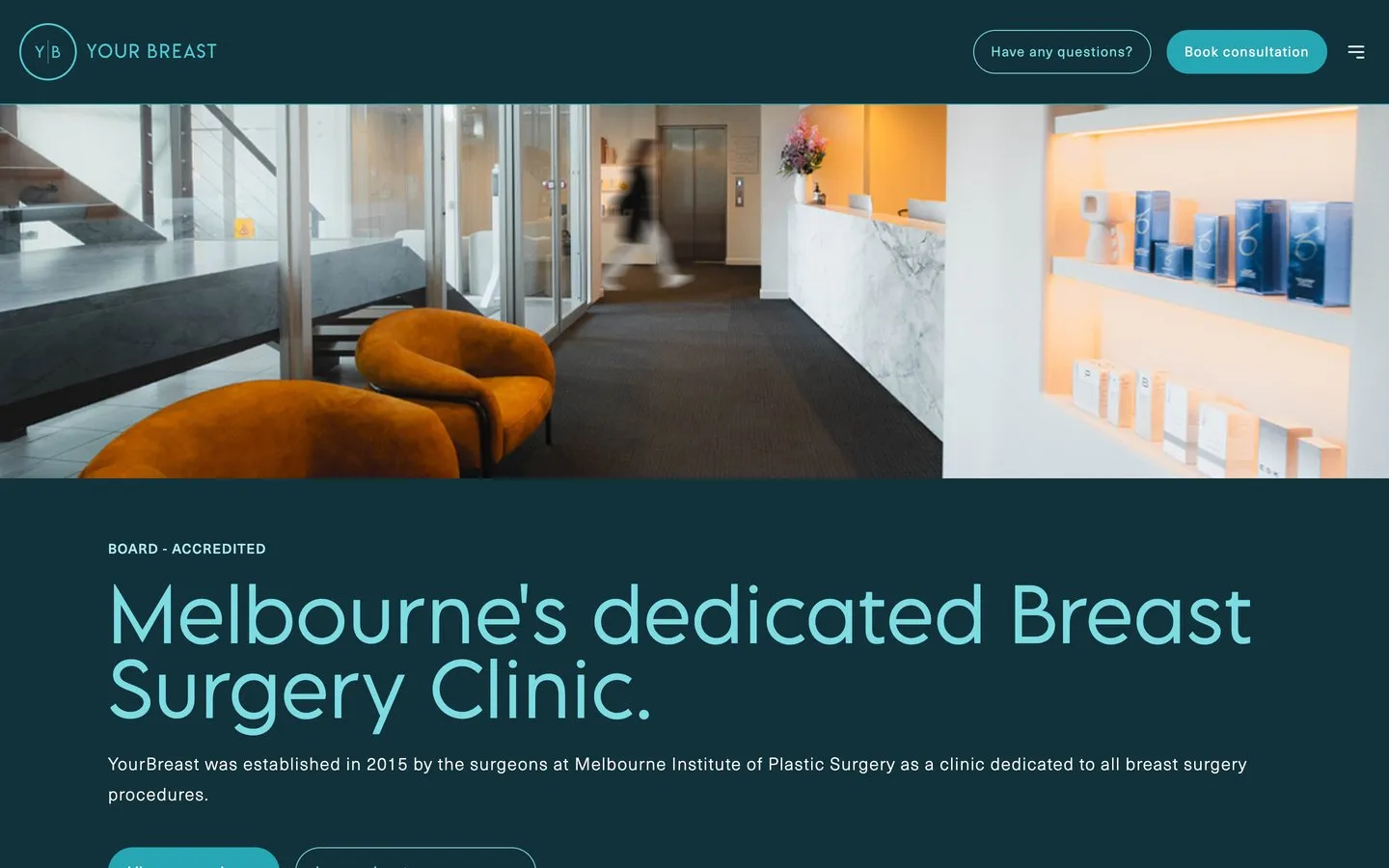 The YourBreast homepage, the same layout carrying a different logo, headline and photography
