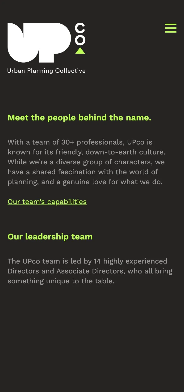 The UPco team directory on an iPhone