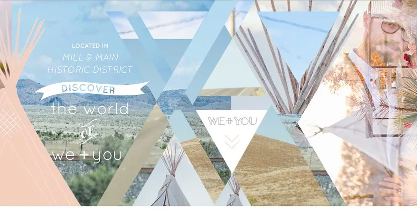 WE+YOU, a Texas wedding and events studio, the homepage collage of tipis and desert hills