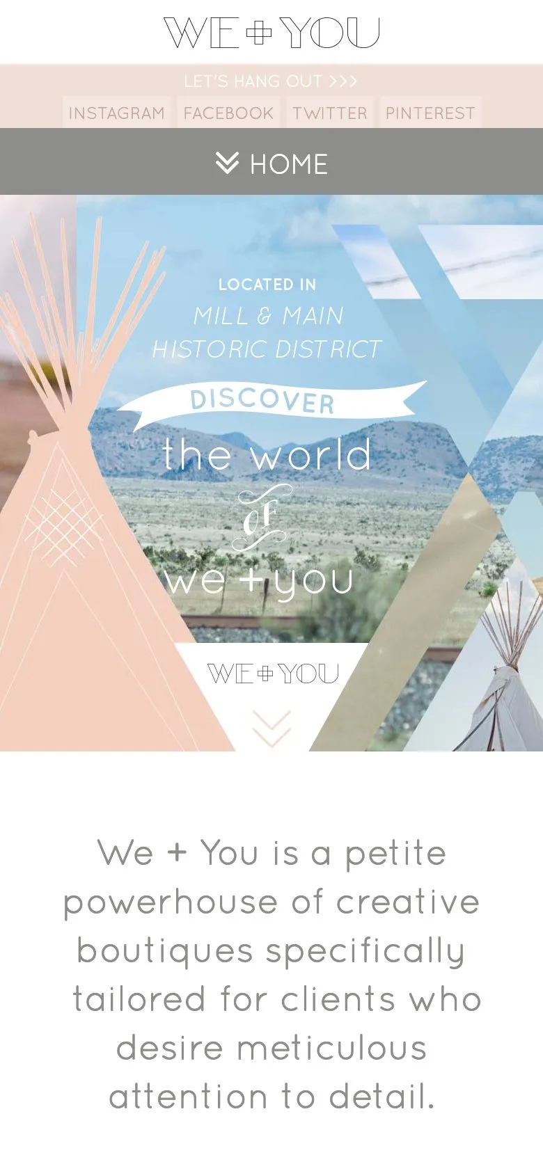 The WE+YOU homepage on an iPhone, the collage reshaped into a single column