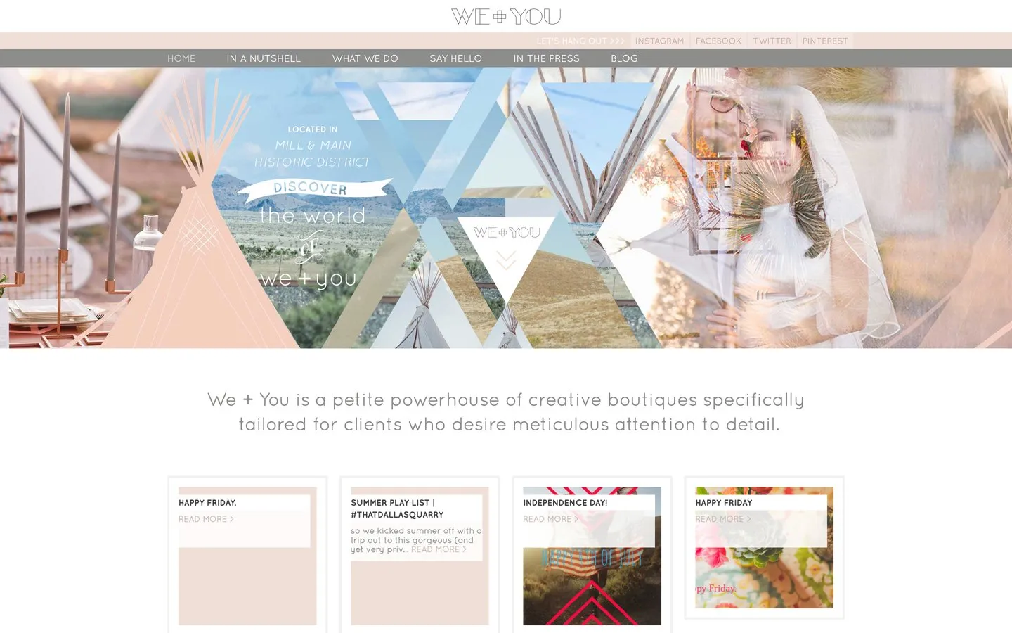 The WE+YOU homepage as it ran in 2014, a collage of tipis, desert hills and a couple beneath the line the world of we + you