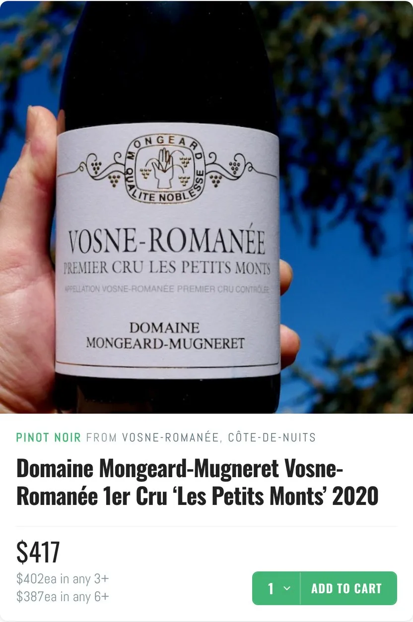 A wine on the Wine Decoded online store, showing its region, price and case pricing
